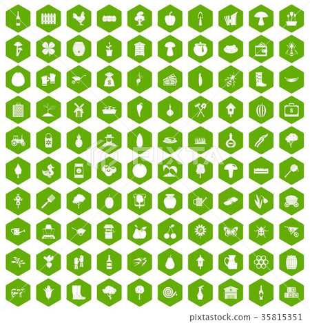 100 farming icons hexagon green 35815351