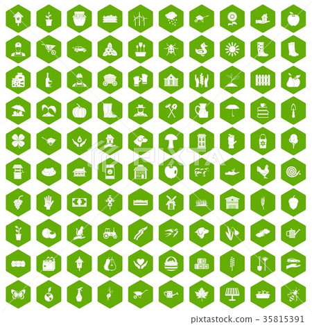 100 farm icons hexagon green 35815391