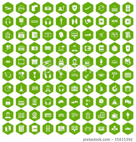 100 headphones icons hexagon green 35815392