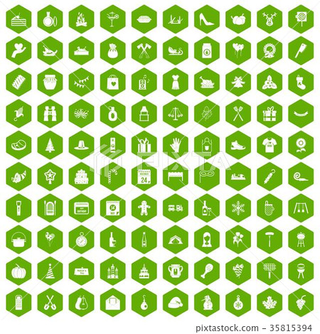 100 family tradition icons hexagon green 35815394