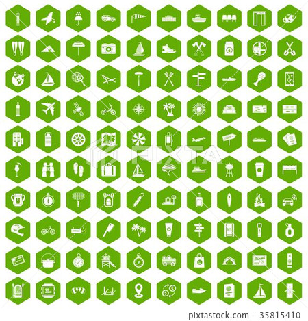 100 journey icons hexagon green 35815410