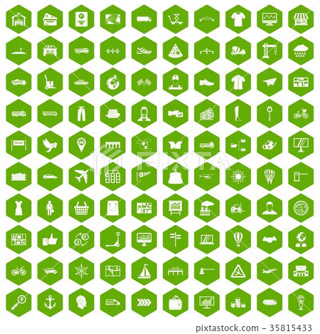 100 logistic and delivery icons hexagon green 35815433