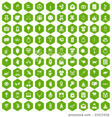100 heart icons hexagon green 100 heart icons hexagon green 35815436