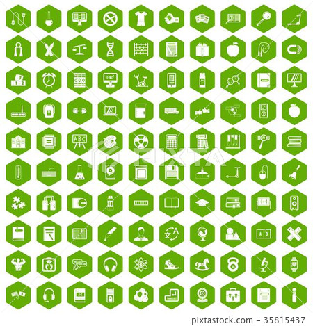 100 learning kids icons hexagon green 100 learning kids icons hexagon green 35815437