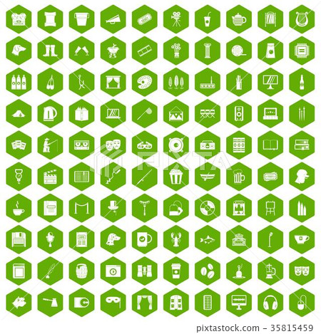 100 leisure icons hexagon green 100 leisure icons hexagon green 35815459