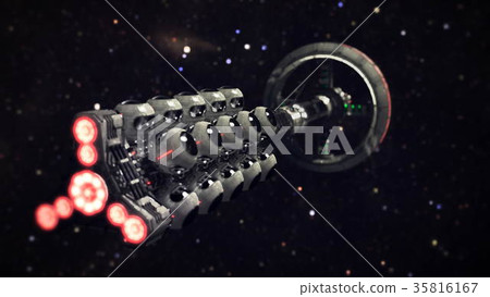 cargo Spaceship going through the space 3d 35816167