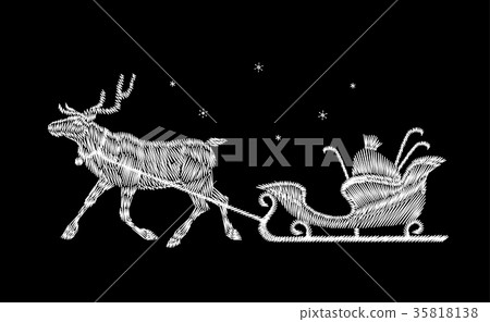 Reindeer Christmas sleigh gift delivery embroidery Reindeer Christmas sleigh gift delivery embroidery 35818138