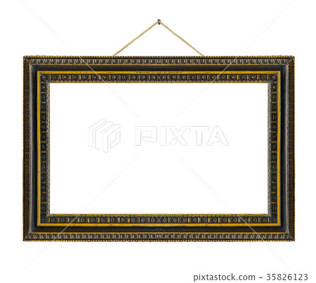 Old wooden picture frame hanging on a rope 35826123