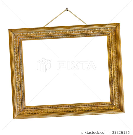 Old wooden picture frame hanging on a rope 35826125