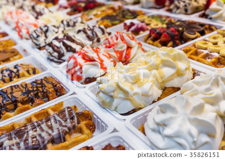 Belgian waffles in bakery 35826151