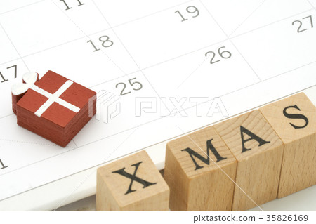 Red gift wood box on Calendar with wood word  35826169