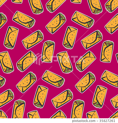 Color pattern with cute cartoon mexican burrito 35827261