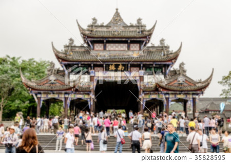 blur chinese people travel Dujiangyan Irrigation 35828595