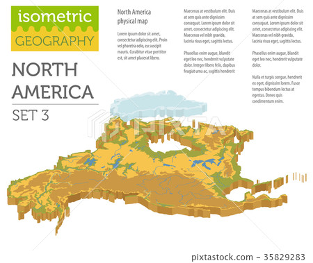 Isometric 3d North America physical map elements 35829283