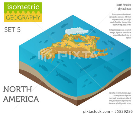 Isometric 3d North America physical map elements 35829286