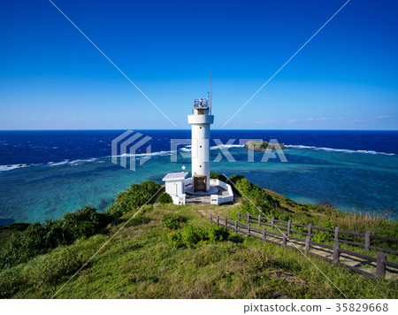 Hirakubosaki Lighthouse in the blue sky 35829668