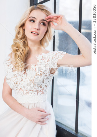 fashionable gown, beautiful blonde model, bride fashionable gown, beautiful blonde model, bride 35830056