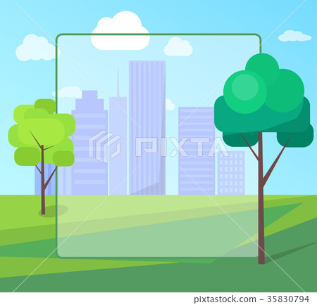Landscape Scenery of City Park with Green Trees - Stock Illustration ...