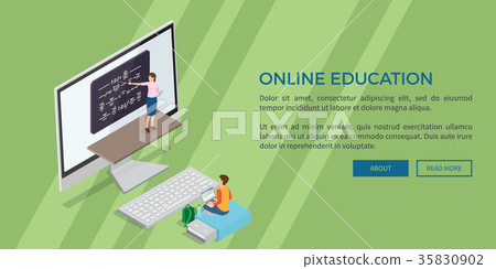 Online Education Template Vector Flat Web Banner - Stock Illustration ...