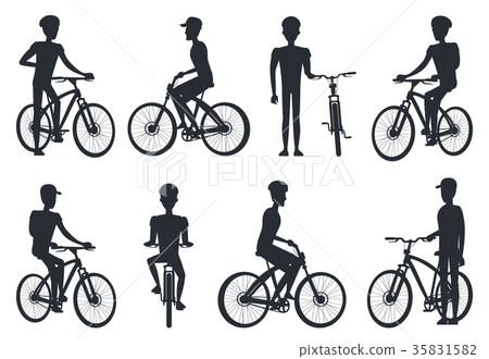 Black Silhouettes of Bicyclist Riding on Bike 35831582