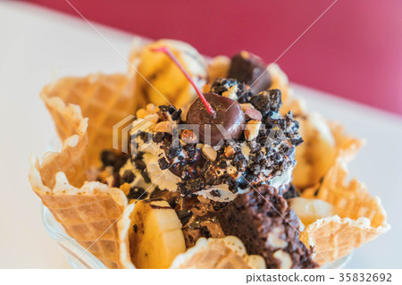 Ice Cream Sundae in an edible waffle bowl 35832692
