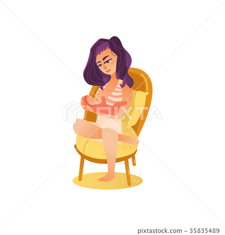 vector flat girl sitting at chair with infant baby vector flat girl sitting at chair with infant baby 35835489