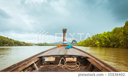 Wooden longtail boat Pak Nam Krabi river Thailand Wooden longtail boat Pak Nam Krabi river Thailand 35836402
