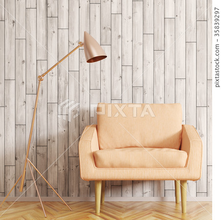 Interior of room with armchair and floor lamp 3d Interior of room with armchair and floor lamp 3d 35839297