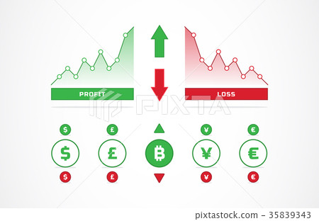 Up and down trading charts and currency icons - Stock Illustration ...
