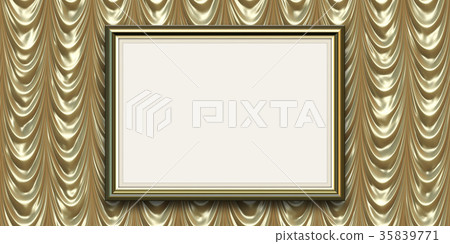 Bright and detailed blank photo frame on golden stage curtain material background, front view (seamless connection, high resolution 3D CG rendering ∕ coloring illustration) Bright and detailed blank photo frame on golden stage curtain material background, front view (seamless connection, high resolution 3D CG rendering ∕ coloring illustration) 35839771