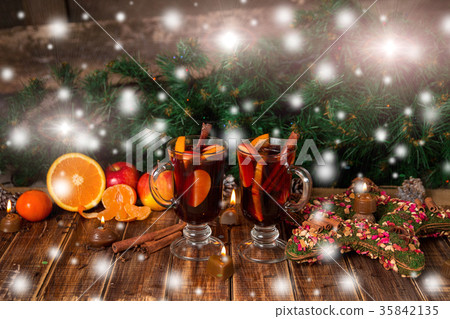 Christmas mulled wine with fruits 35842135