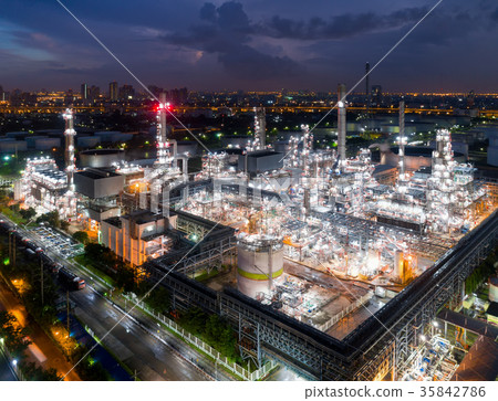 Aerial view of twilight of oil refinery Aerial view of twilight of oil refinery 35842786
