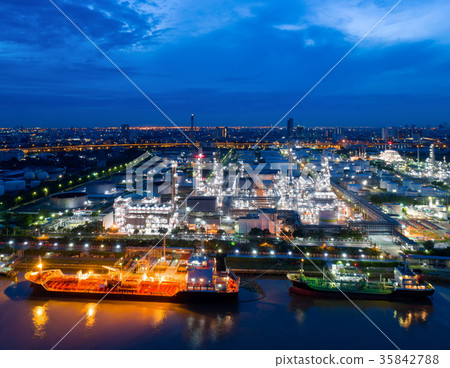 Aerial view of twilight of oil refinery Aerial view of twilight of oil refinery 35842788