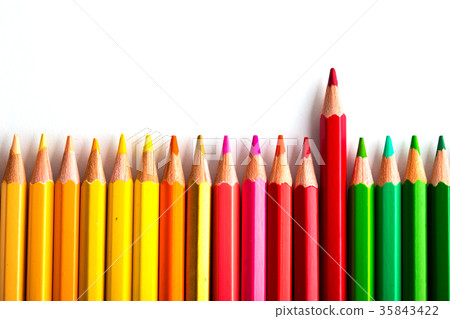 leadership concept with one pencil standing out of crowd of othe leadership concept with one pencil standing out of crowd of othe 35843422