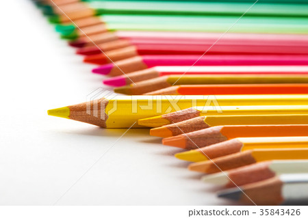 leadership concept with one pencil standing out of crowd of othe leadership concept with one pencil standing out of crowd of othe 35843426