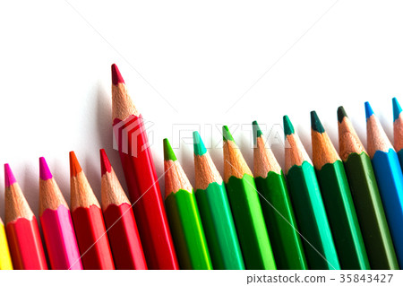 leadership concept with one pencil standing out of crowd of othe leadership concept with one pencil standing out of crowd of othe 35843427