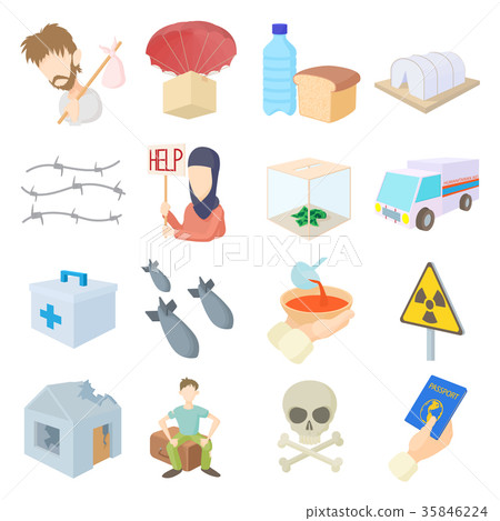 Refugees icons set, cartoon style  35846224