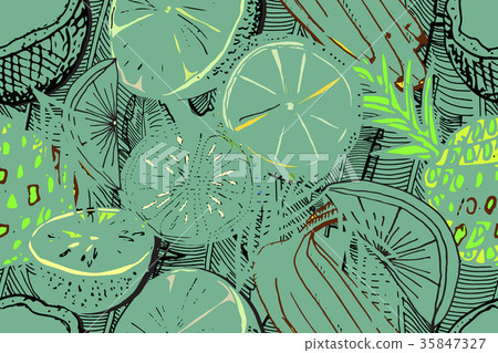 Tropical seamless pattern. Ripe juice fruits. 35847327