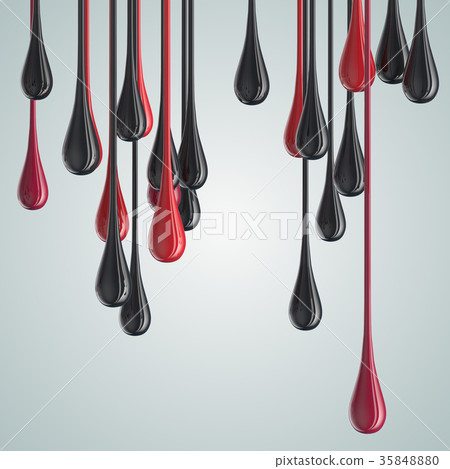 3D red and black glossy paint drop blobs 35848880