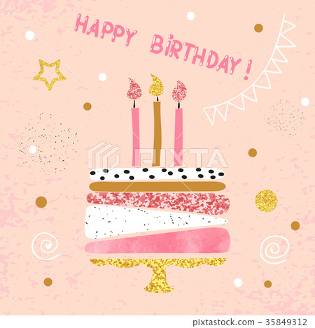 Happy Birthday card in pink. Birthday cake Happy Birthday card in pink. Birthday cake 35849312