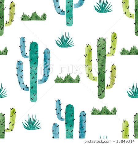Watercolor cactus seamless pattern. 35849314