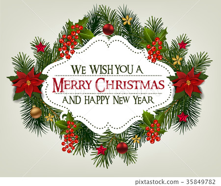 Christmas card with fir branches - Stock Illustration [35849782] - PIXTA