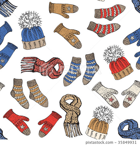 Winter season doodle clothes seamless pattern 35849931