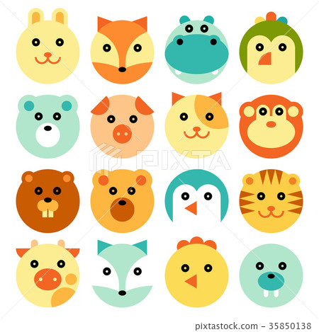 Cartoon Animal Head Set - Stock Illustration [35850138] - PIXTA