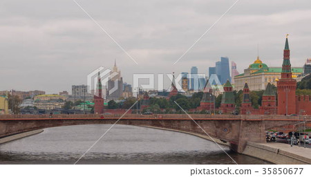 Sunny summer day moscow river bay kremlin. 35850677