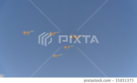 Bombers Tupolev Tu-160 and Tu-22m3 fly in sky Bombers Tupolev Tu-160 and Tu-22m3 fly in sky 35851373