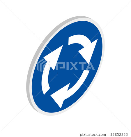 Blue round road sign with white arrows icon Blue round road sign with white arrows icon 35852233