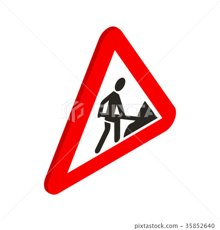 Roadworks sign icon, isometric 3d style Roadworks sign icon, isometric 3d style 35852640