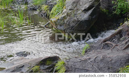 Big beautiful waterfall flows down the rocks Big beautiful waterfall flows down the rocks 35852938