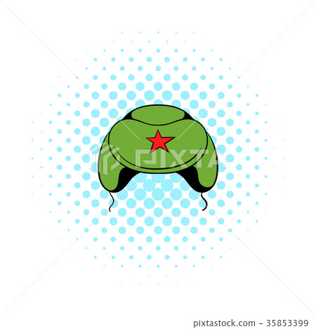 Soviet military cap earflaps icon, comics style Soviet military cap earflaps icon, comics style 35853399
